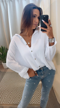 KURZE Oversize Musselin Bluse / weiss Art. 3140