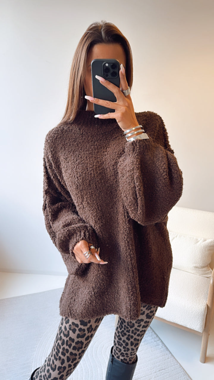 TEDDY oversize Pullover, Stehkragen / dunkel braun Art. 8103