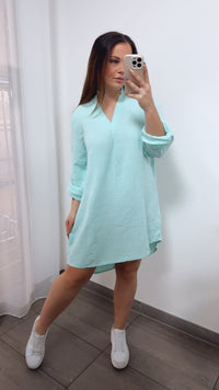 BLUSENKLEID Musselin mit V-Ausschnitt / mint Art. 14452
