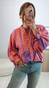 PREMIUM Summer Vibe Bluse / lila - neon pink Art. 9653