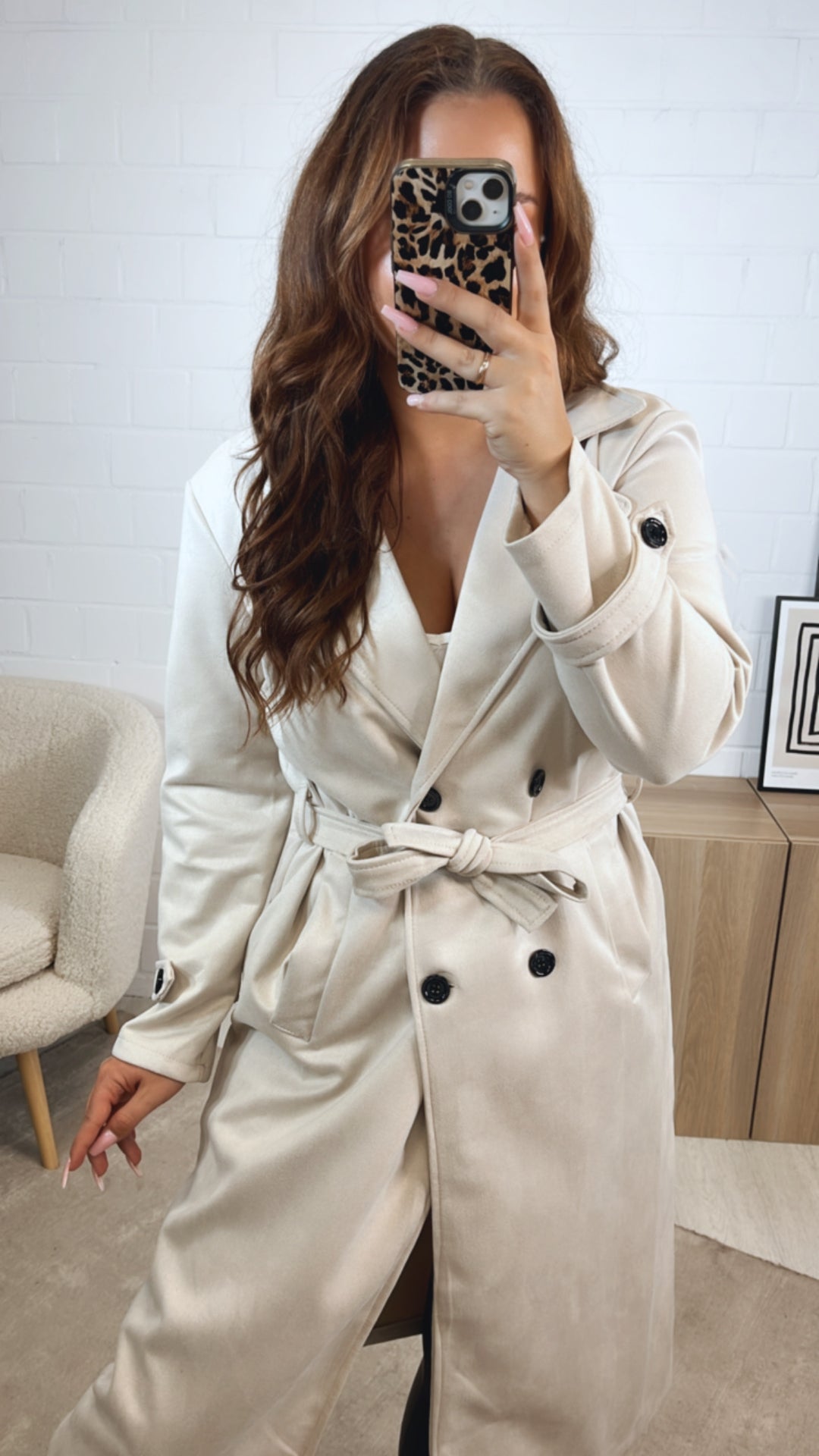 VELOURS Trenchcoat Mantel mit KNÖPFEN / creme Art. 12607
