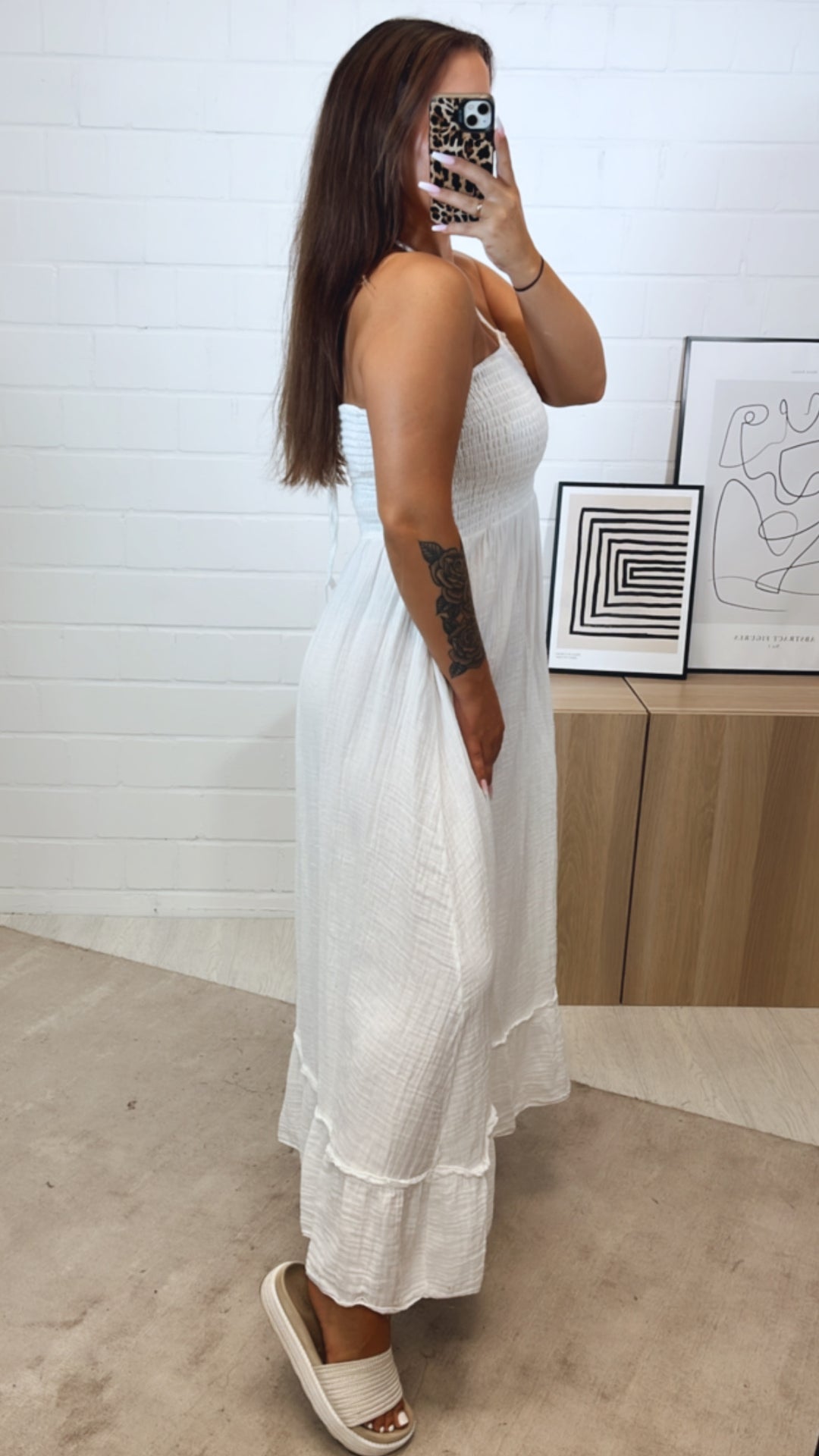 MUSSELIN (Maxi-) Kleid mit Schnüren Neckholder / weiss Art. 11178