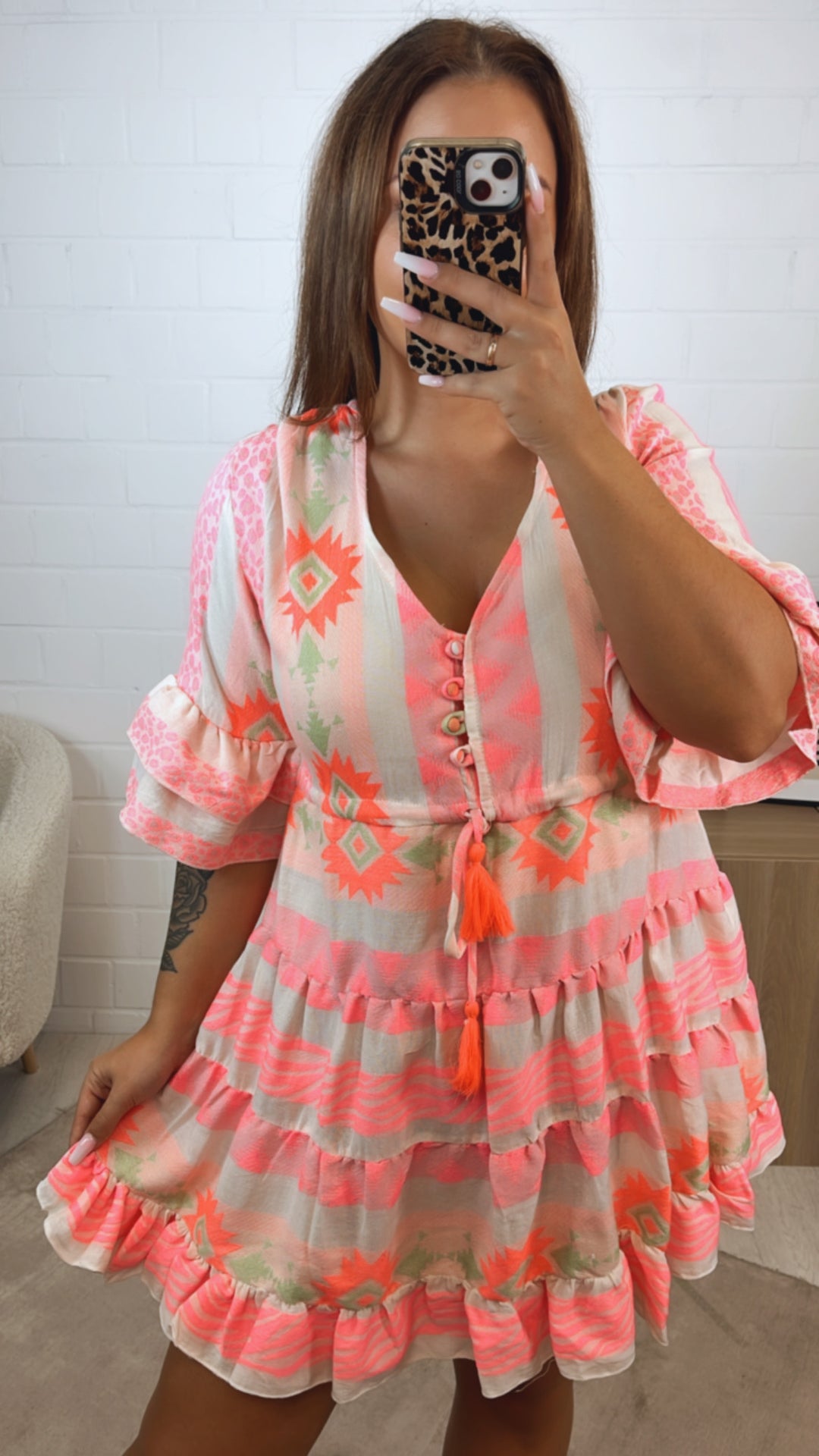 PREMIUM Kleid / creme - soft matcha - neon pink - coral Art. 12365