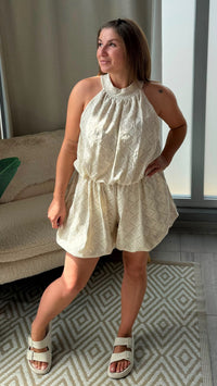 Jumpsuit “Boho Breeze” – Lochmuster / creme beige Art.16006
