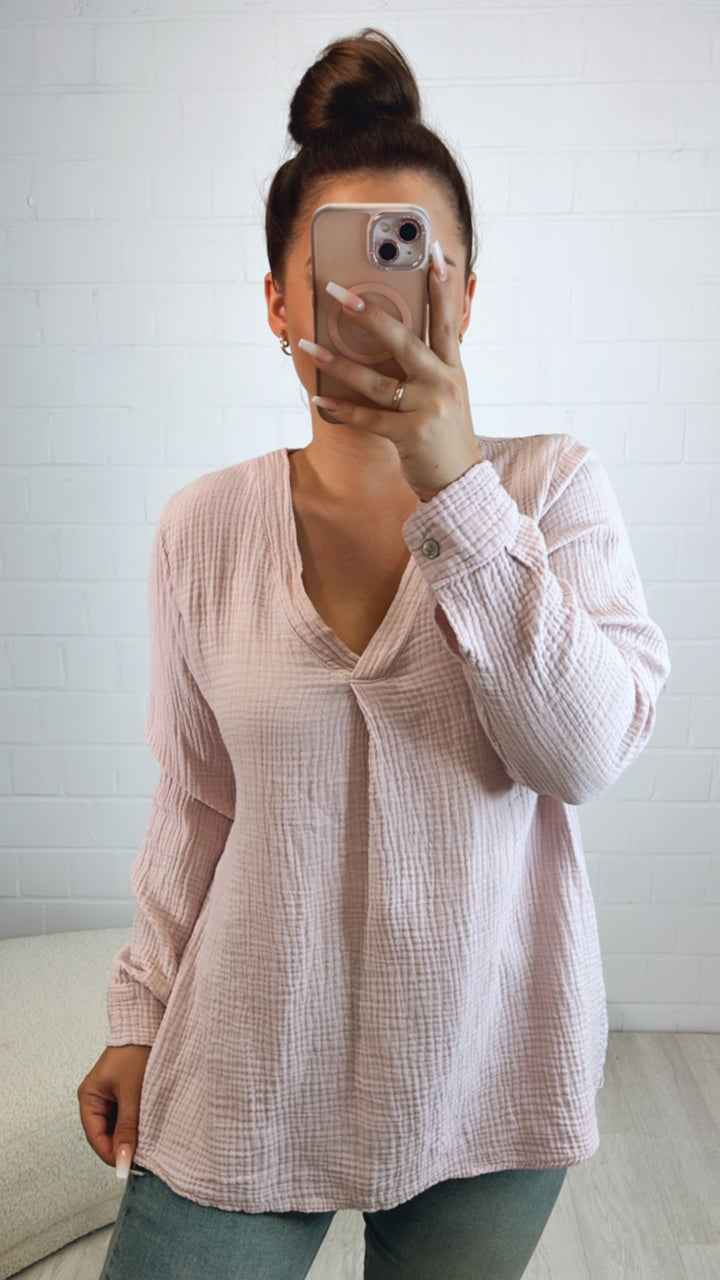 Musselin Bluse ohne Knöpfe / puder rosa Art. 10446