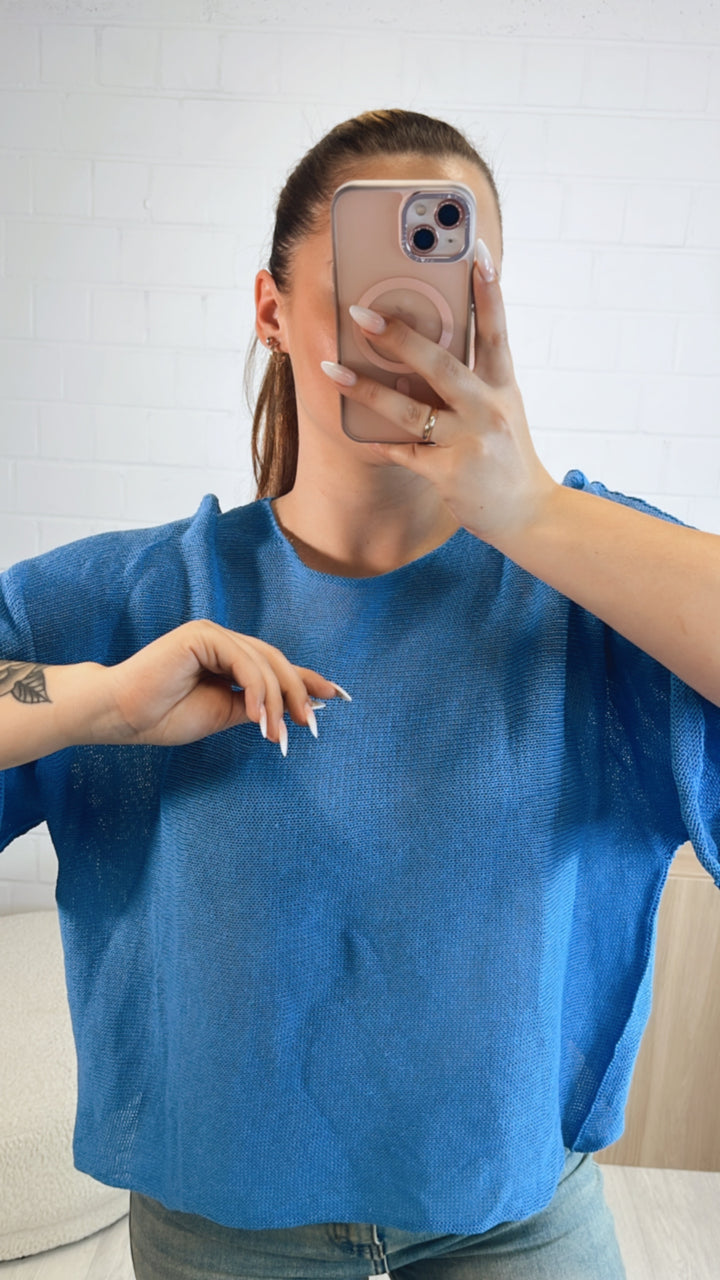 weites Strick T-Shirt Oberteil / royal blau Art. 9754