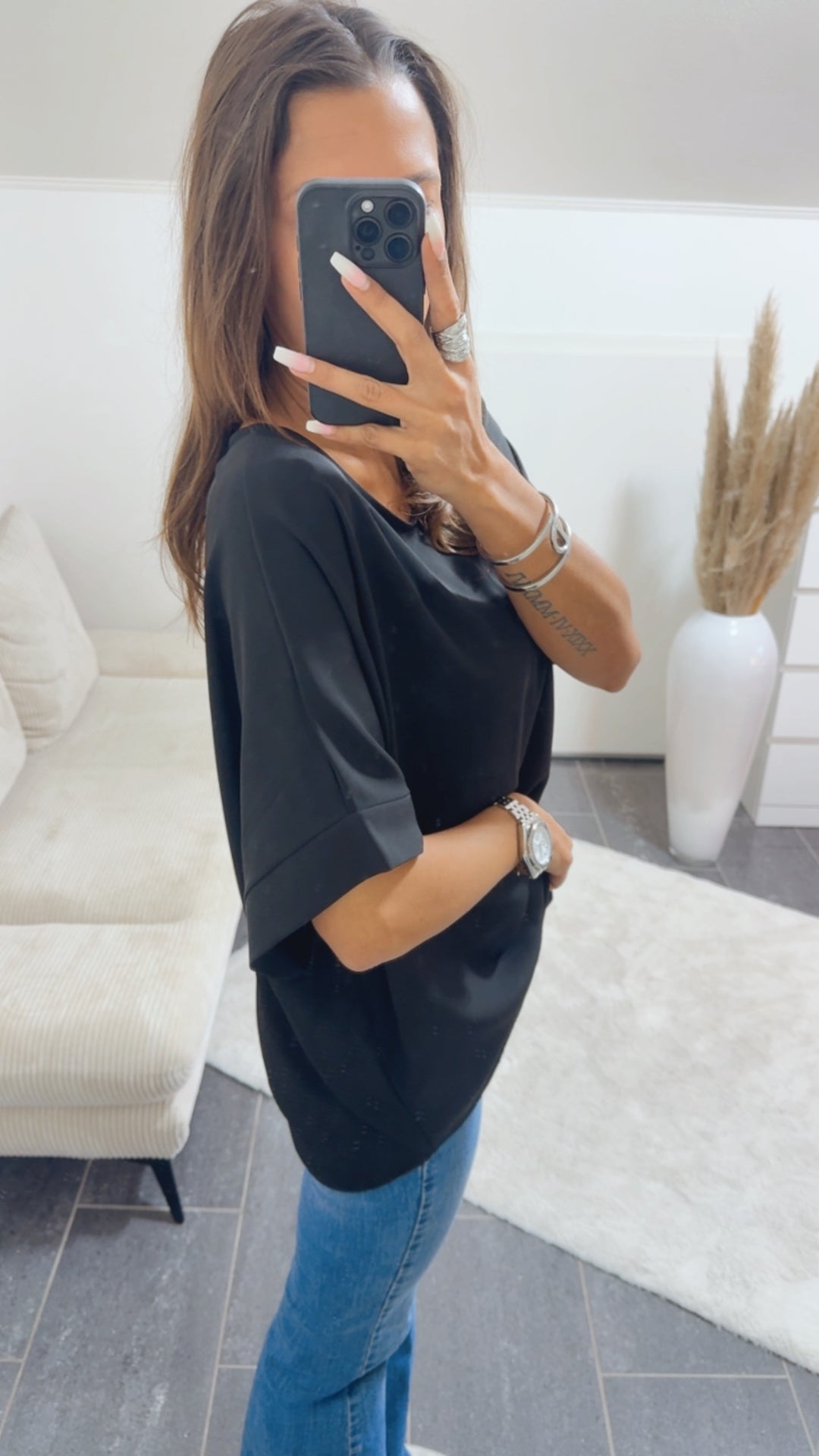 Locker geschnittene oversize Bluse / schwarz Art.14792