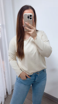 Baumwoll Basic Langarm Oberteil / creme Art. 14242