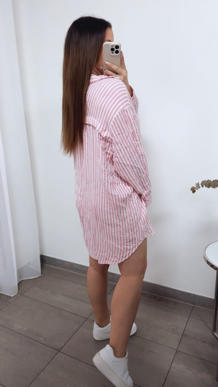 STREIFEN LANGE Musselin Bluse / rosa - weiss Art. 14297