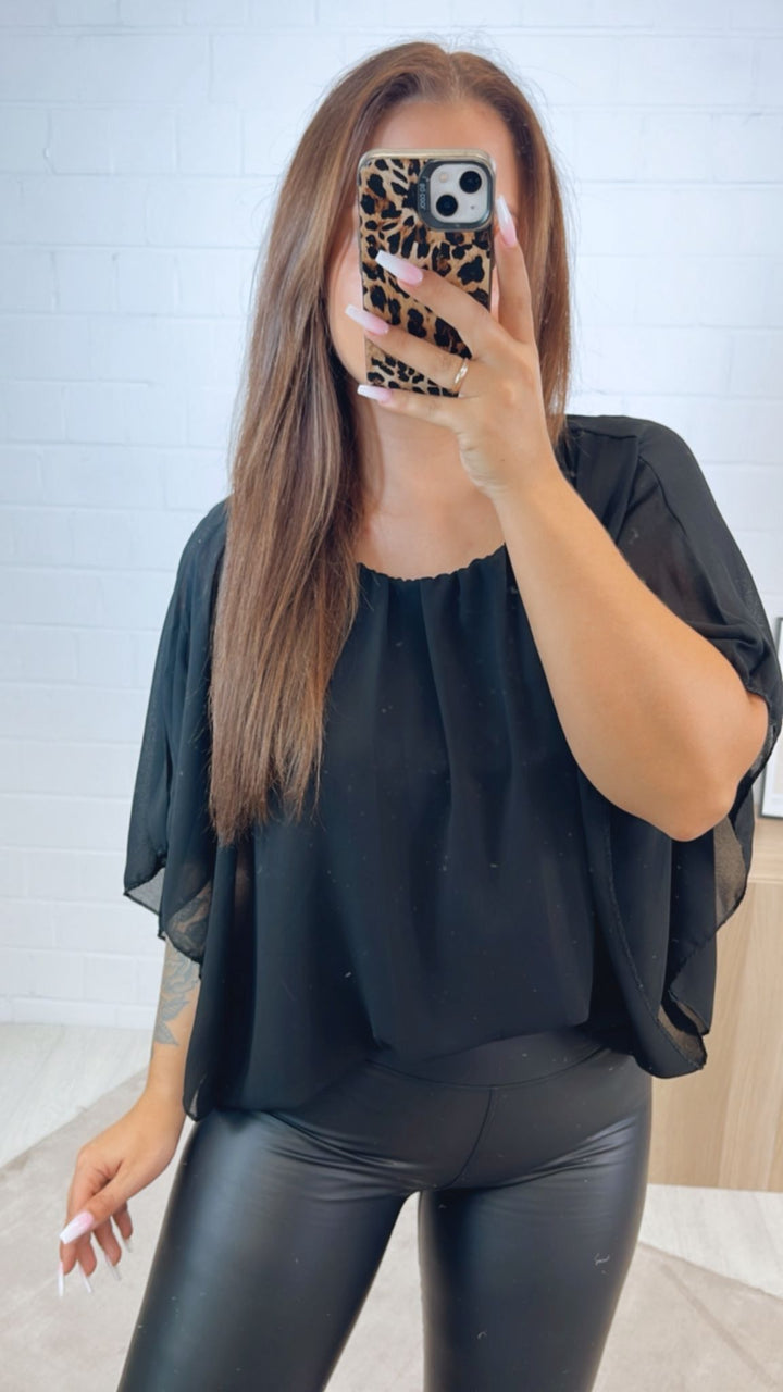 Chiffon Bluse mit locker fallenden Armen / schwarz Art.122311