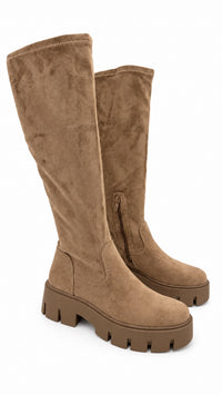 softe Velours Optik Stiefel " A-1002 " / beige - light taupe Art. 16543