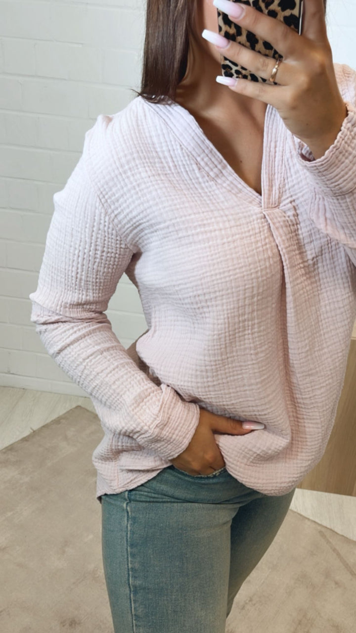 Musselin Bluse ohne Knöpfe / puder rosa Art. 10446
