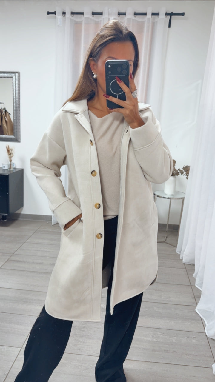 WILDLEDER OPTIK Long Jacke mit Taschen / creme Art. 16405