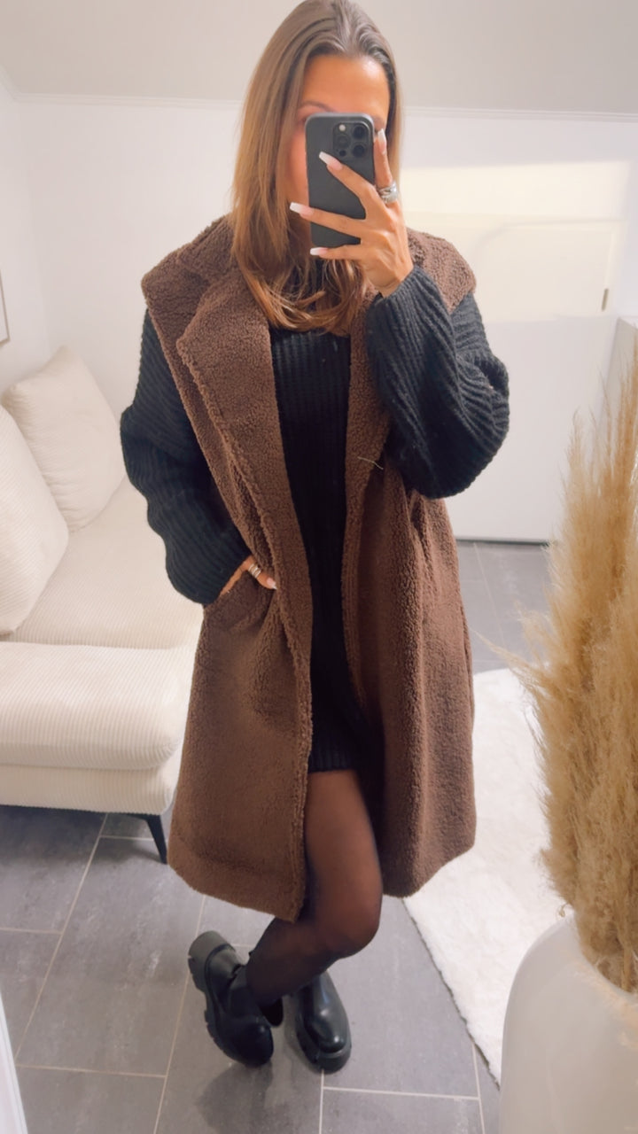 TEDDY offene, längere Weste / schoko braun Art. 12941