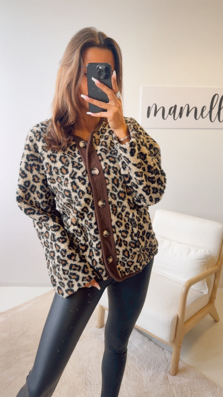 LEO Teddy Jacke mit Cord Applikationen / beige - camel - schwarz Art. 12702