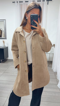 WILDLEDER OPTIK Long Jacke mit Taschen / beige Art. 16404