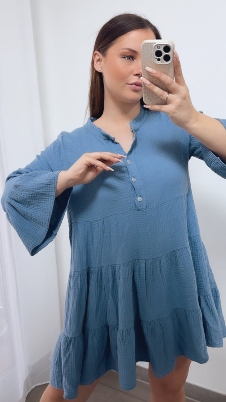 Musselin Kleid / Tunika / denim blau Art. 14466