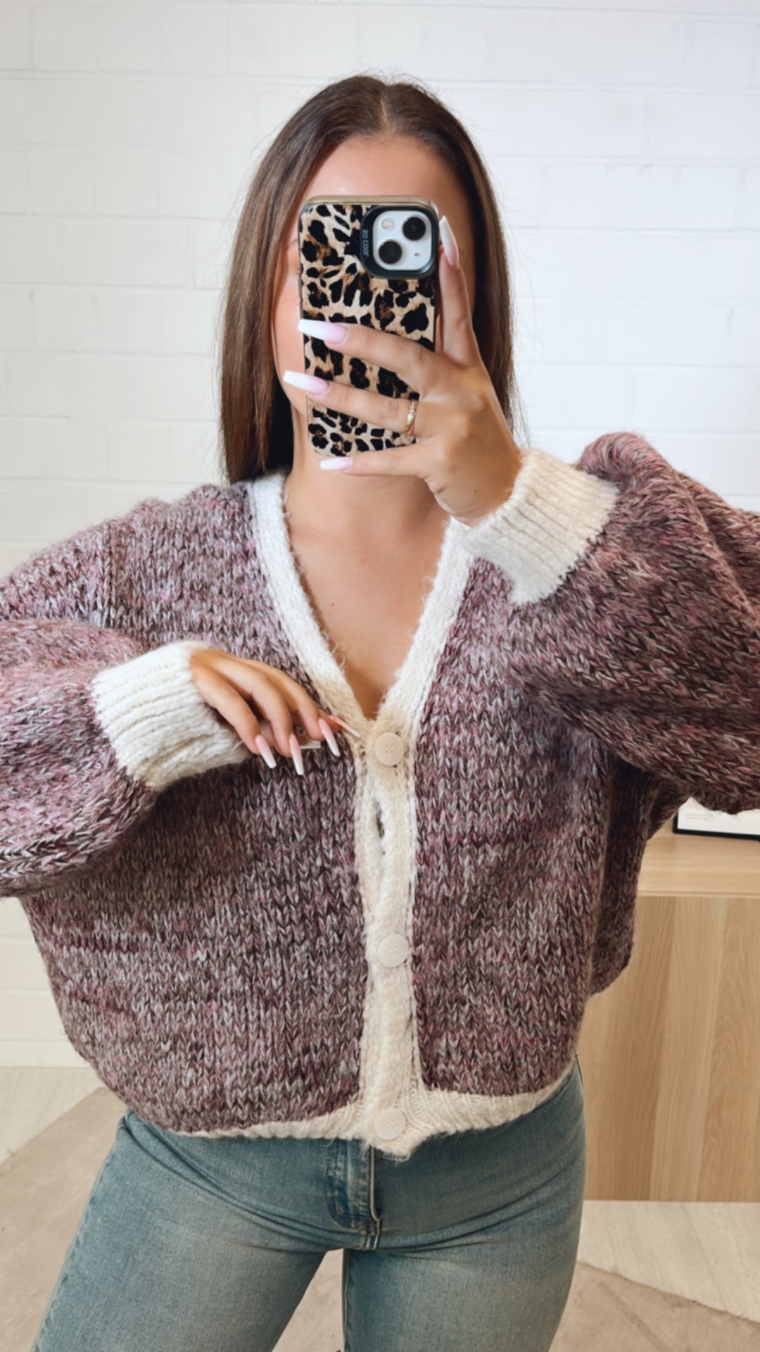 Farbmix Cardigan / magenta - pink - braun - weiss Art. 11206