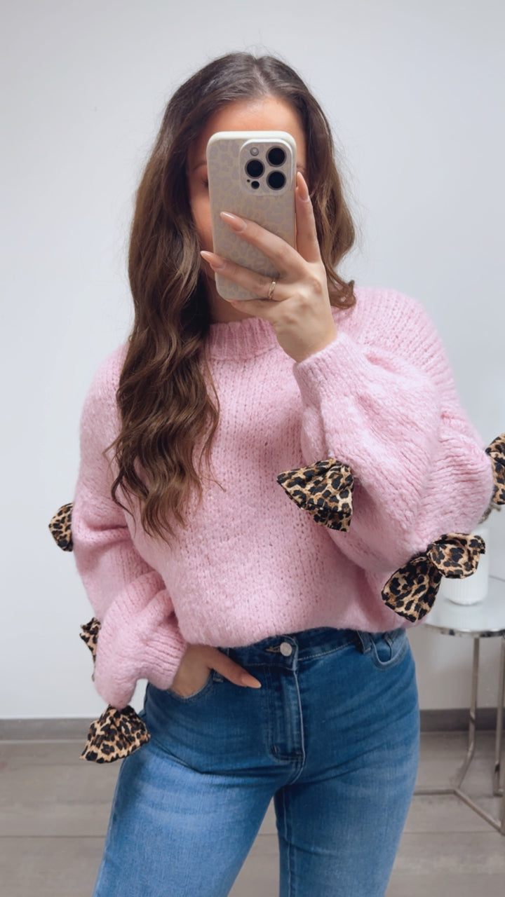 Strick Pullover mit LEO SCHLEIFEN / rosa Art. 13870