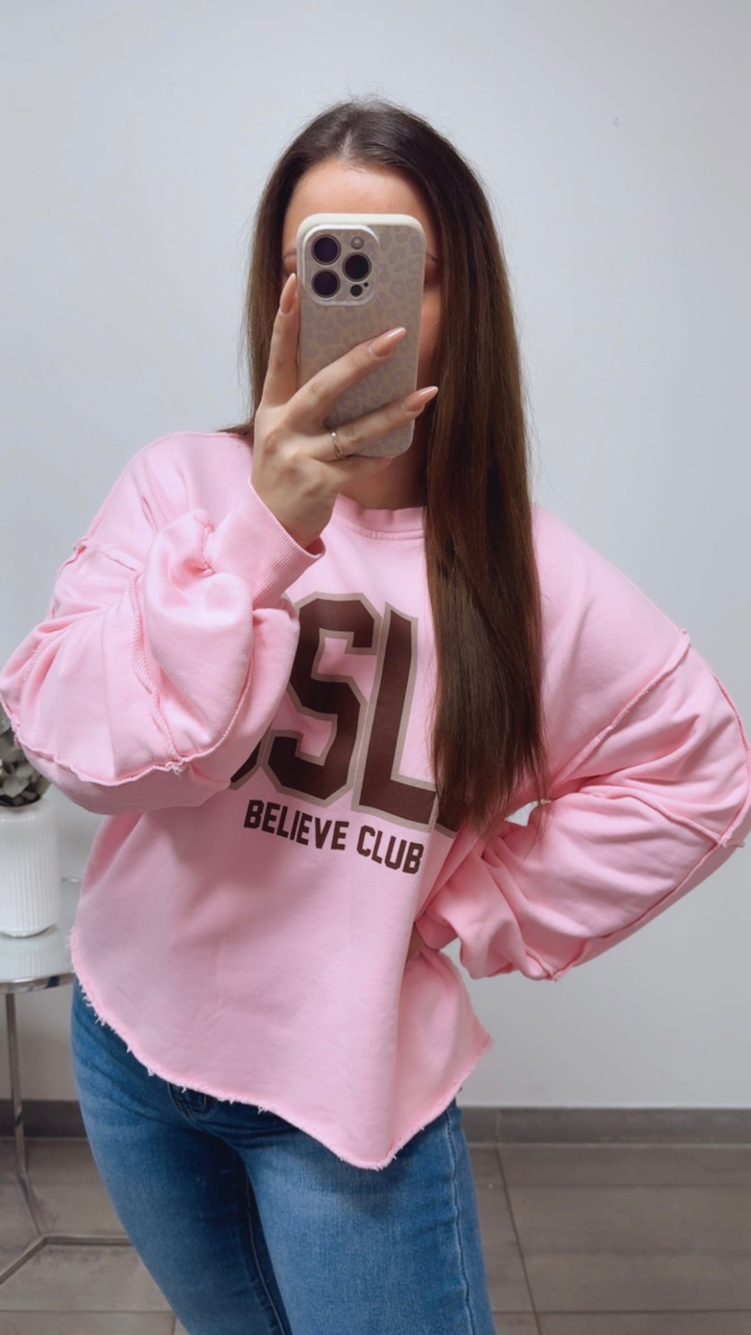 Sweater " Believe Club ", used Elemente / soft pink Art. 13834