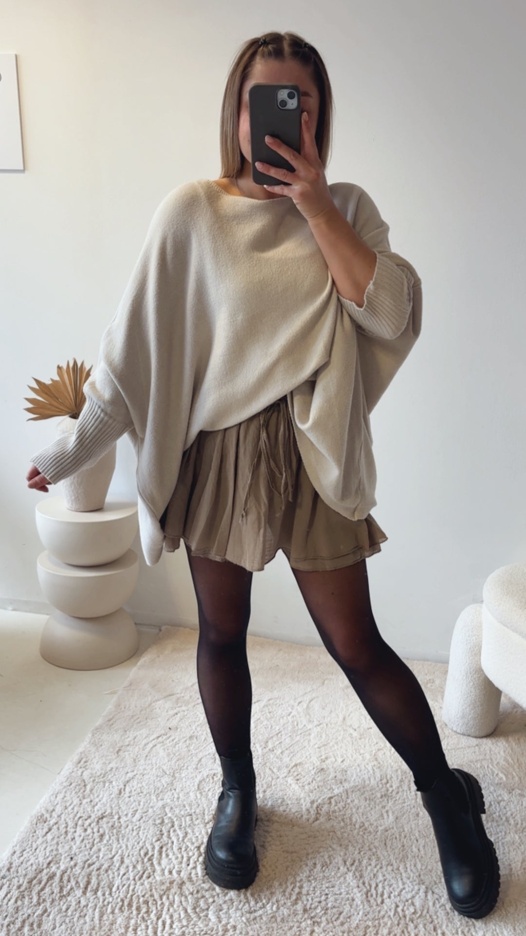 zeitloser, leichter Hosen Rock / taupe - dunkel beige Art. 13175