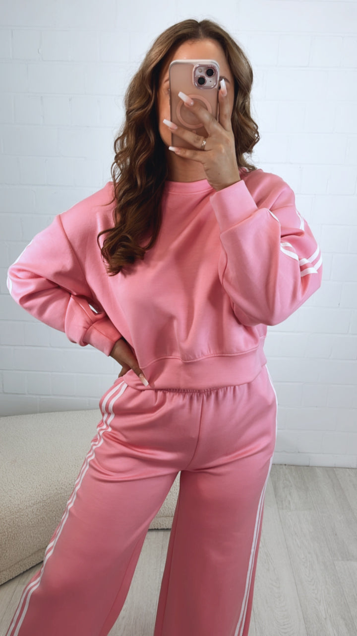 Set aus Pullover und Hose, Streifen / rosa - weiss Art. 10373