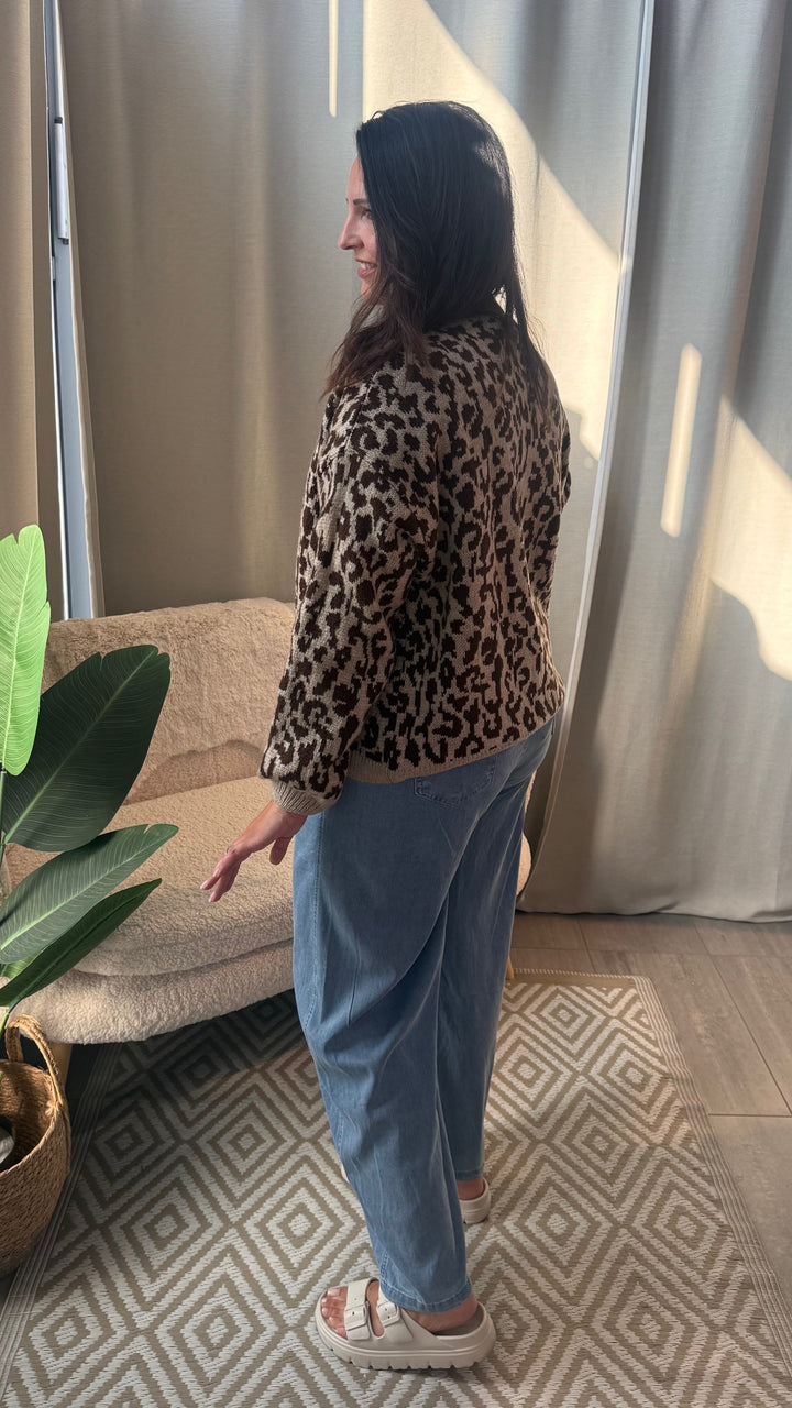 kurzer Leo Cardigan / beige - dunkel braun Art. 16076