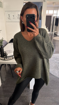 Lockerer Wollfreier Pullover / Khaki Art.16559