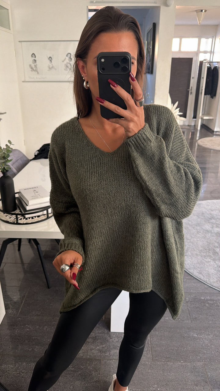 Lockerer Wollfreier Pullover / Khaki Art.16559