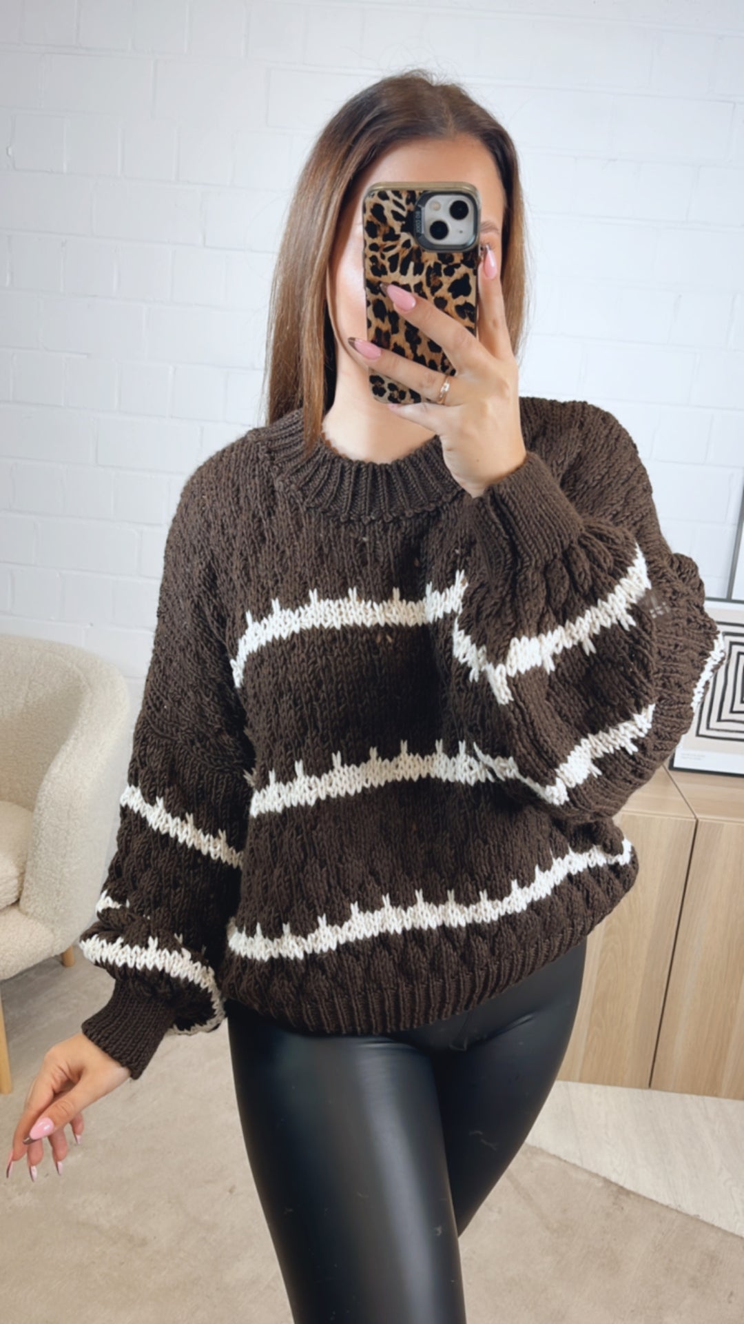 Pullover in ausgefallener Strickart / schoko braun - creme Art. 12805