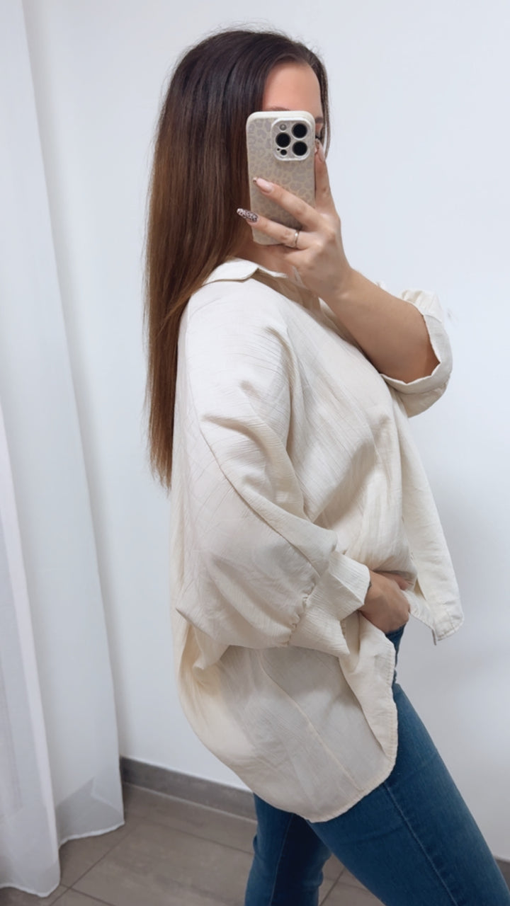 ultra weite Bluse mit kurzen Armen / beige Art. 14312