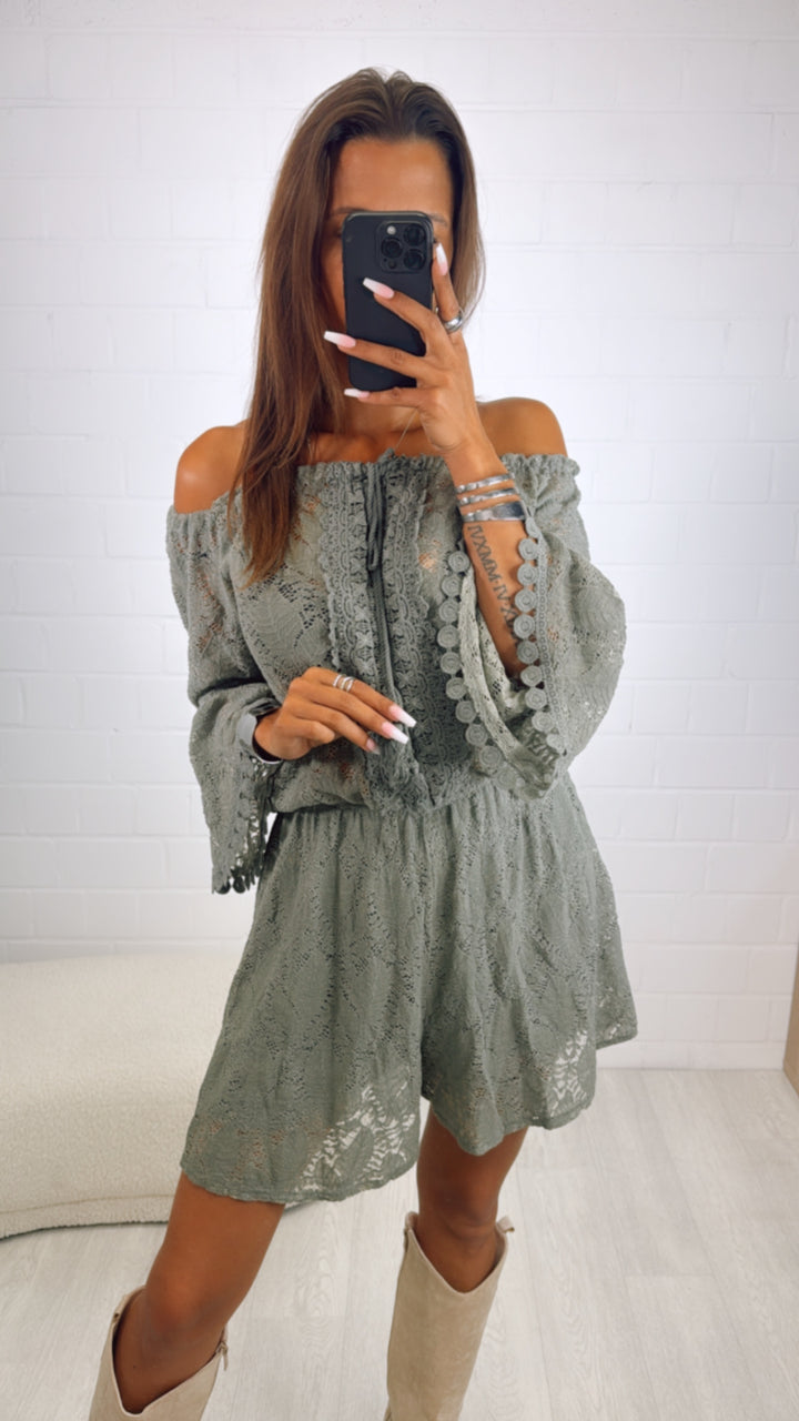 Blumen Spitzen Jumpsuit / khaki Art. 10080
