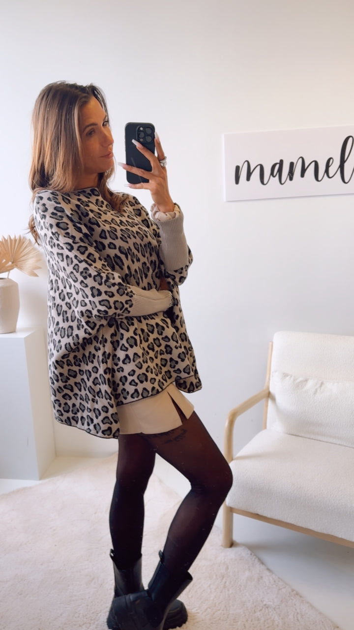 LEO ultra weicher Pullover mit Fledermausärmeln / light taupe - schwarz Art. 12887