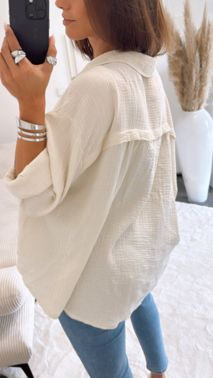 KURZE Oversize Musselin Bluse / Vanille  Art. 4901