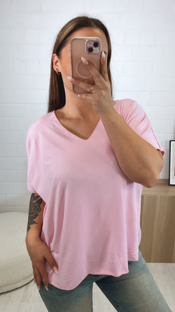 T-shirt Oberteil mit V-Ausschnitt / soft pink Art. 9795