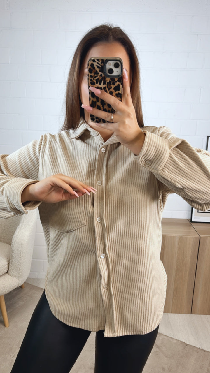Bluse im Cord Look mit Brusttasche / beige Art. 12707