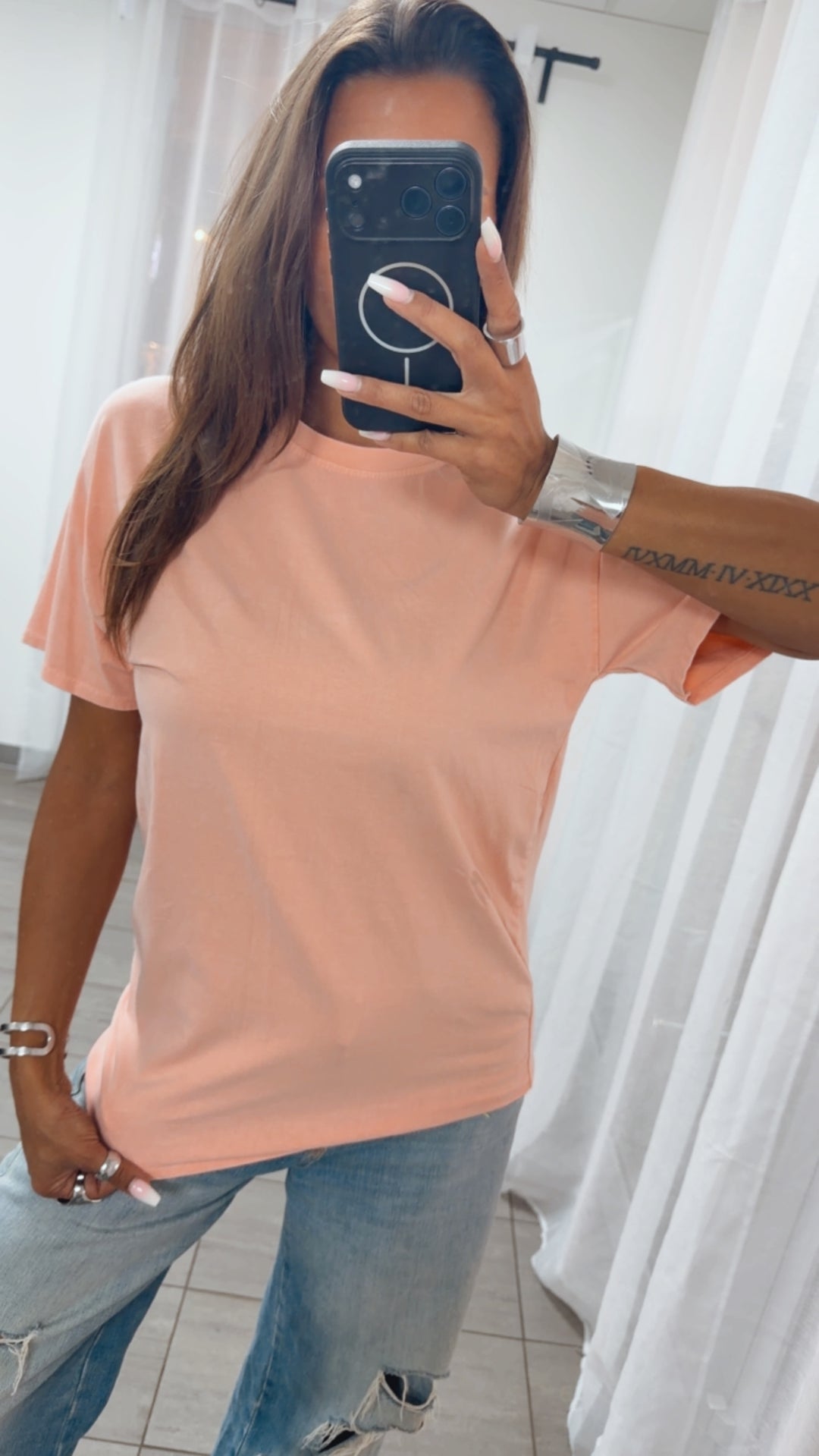 Oversize Basic Shirt, Rundhalsausschnitt / soft apricot Art. 15521
