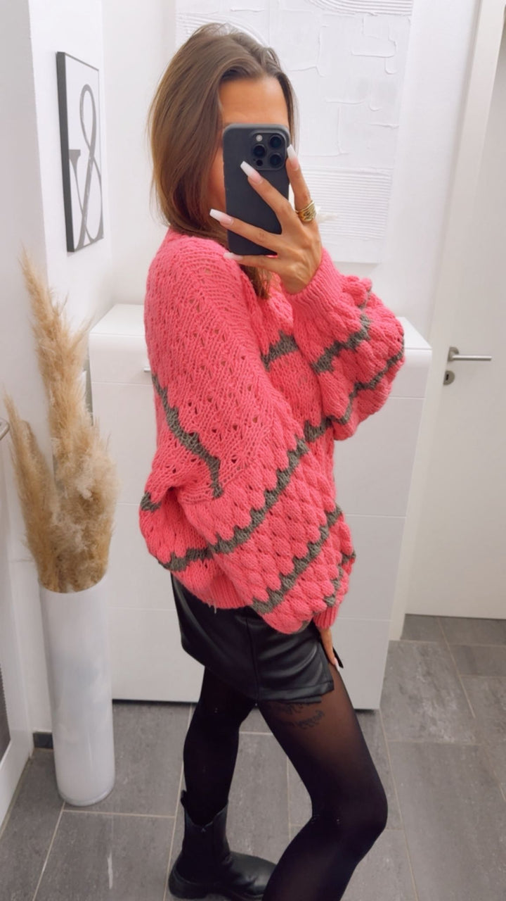 Pullover in ausgefallener Strickart / pink - taupe Art. 12816