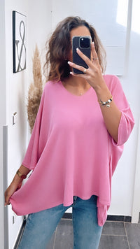 leichter Pullover mit kurzen Fledermausärmeln / pink-Beere  Art. 5916