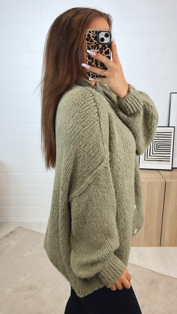 PERLMUTT KNÖPFE Kuschel Cardigan / khaki Art. 12359
