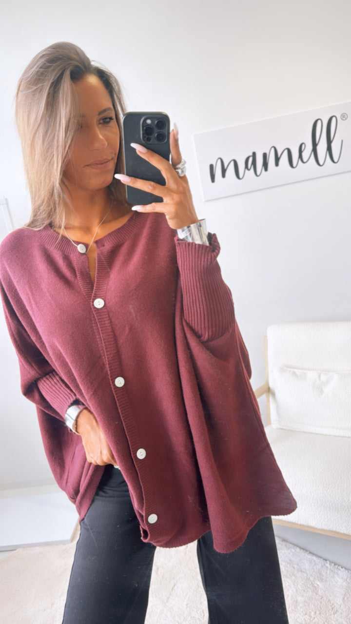 ultra weicher Cardigan / Pullover mit Fledermausärmeln / burgunder rot Art.11264