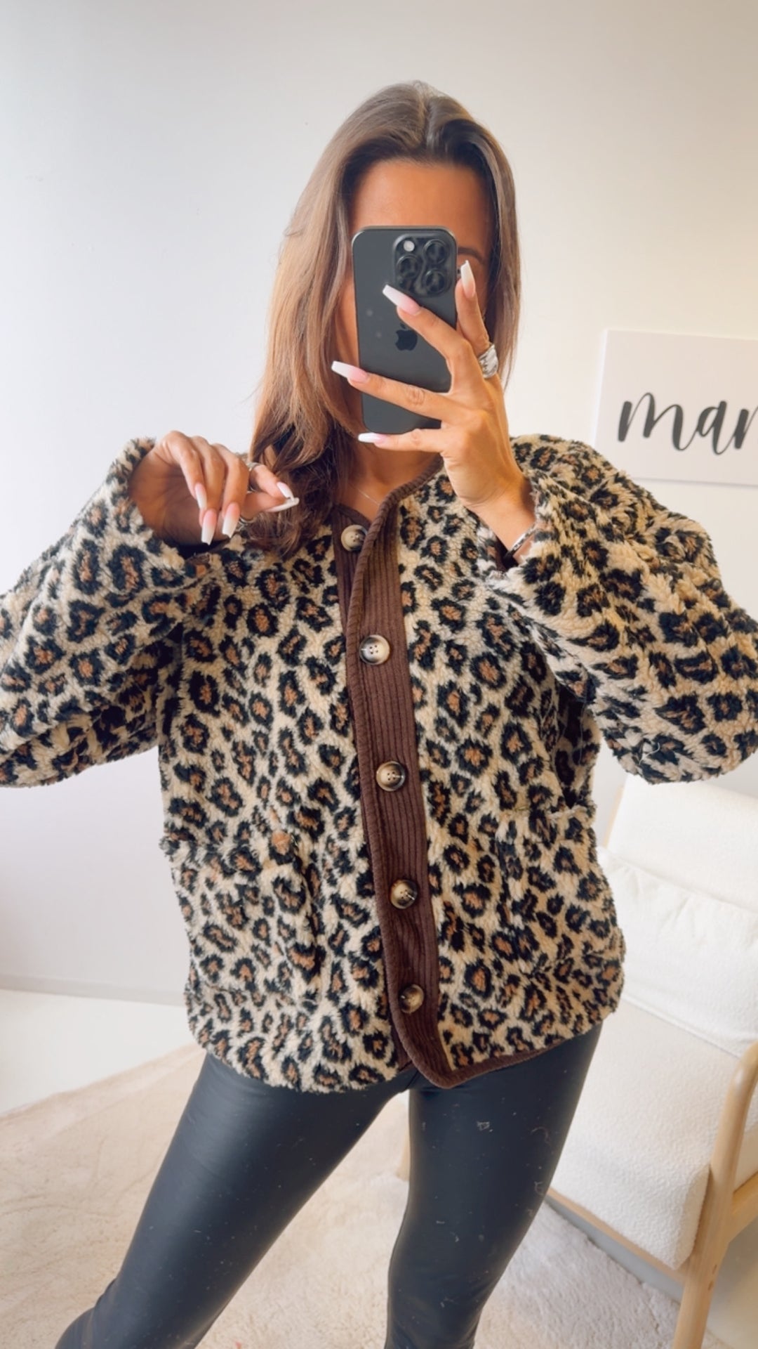 LEO Teddy Jacke mit Cord Applikationen / beige - camel - schwarz Art. 12702