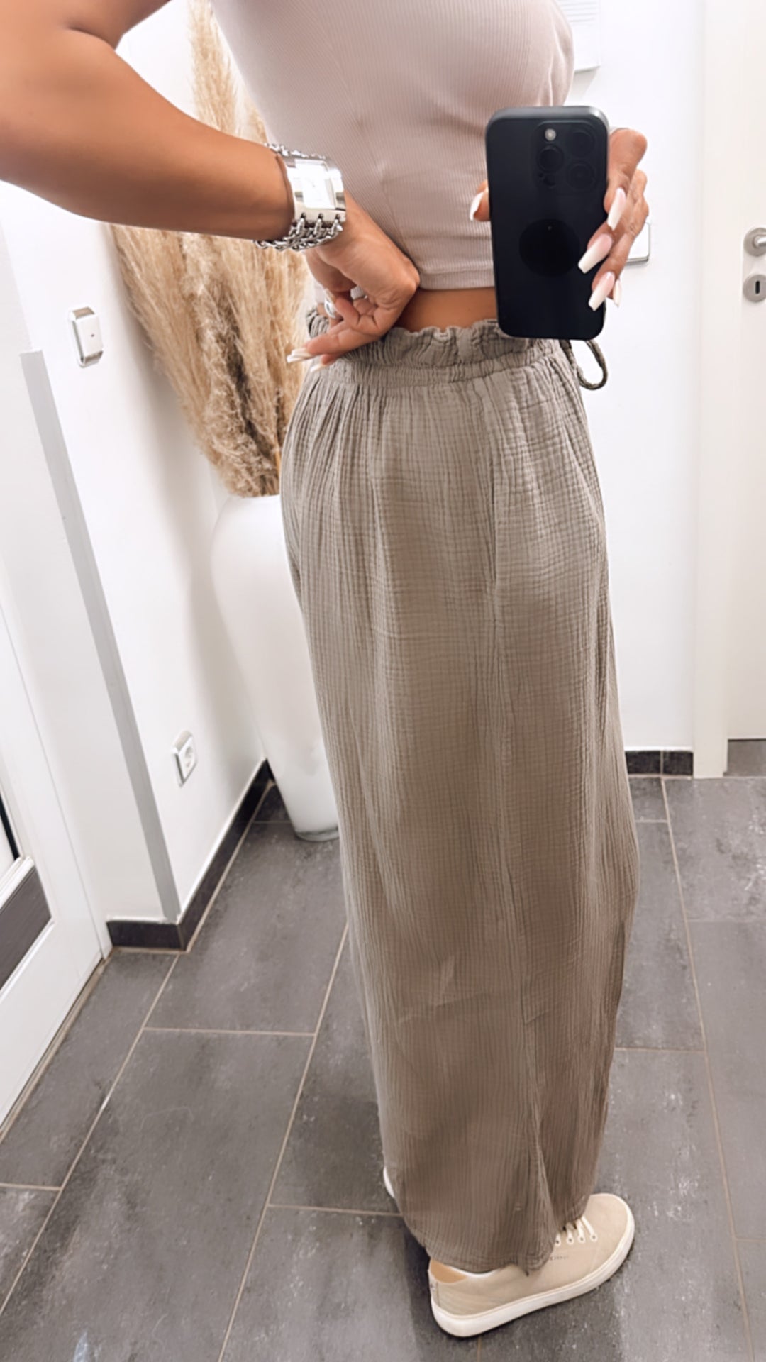 lockere, lange Musselin Hose / schlamm Art. 6299