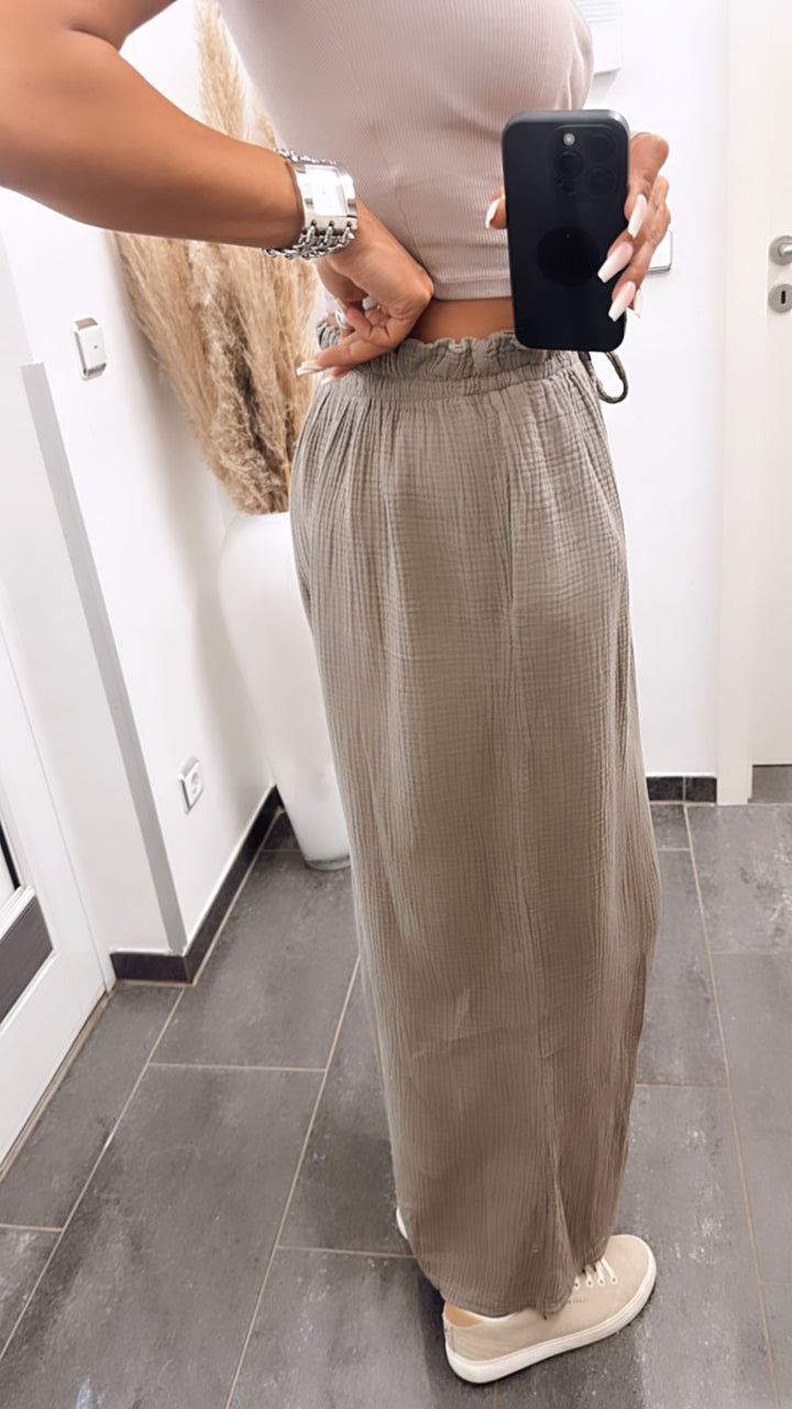 lockere, lange Musselin Hose / schlamm Art. 6299
