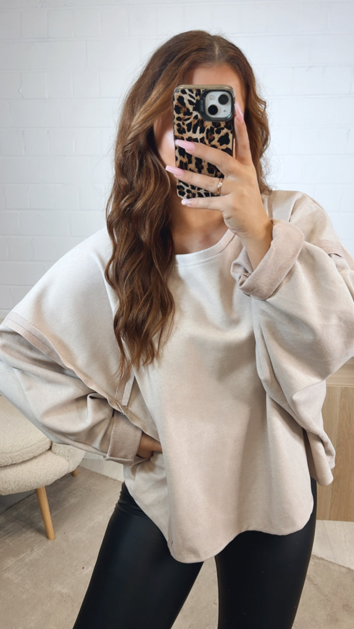 Sweater mit aufgesetzten Nähten / beige Art. 12544