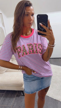 STREIFEN Shirt " Leo PARIS " / hell blau - pink Art. 15470