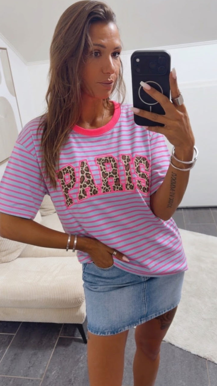 STREIFEN Shirt " Leo PARIS " / hell blau - pink Art. 15470