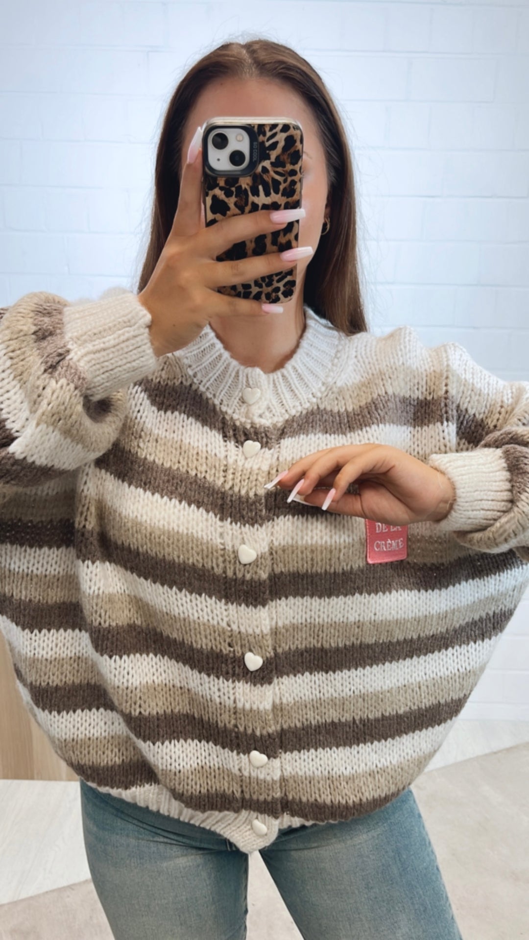 STREIFEN Cardigan " Créme de la Créme " / wollweiss - beige - braun meliert Art. 11159