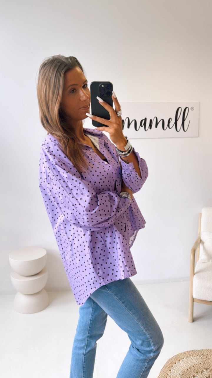 Bluse mit Punkten / lila - schwarz Art. 10534