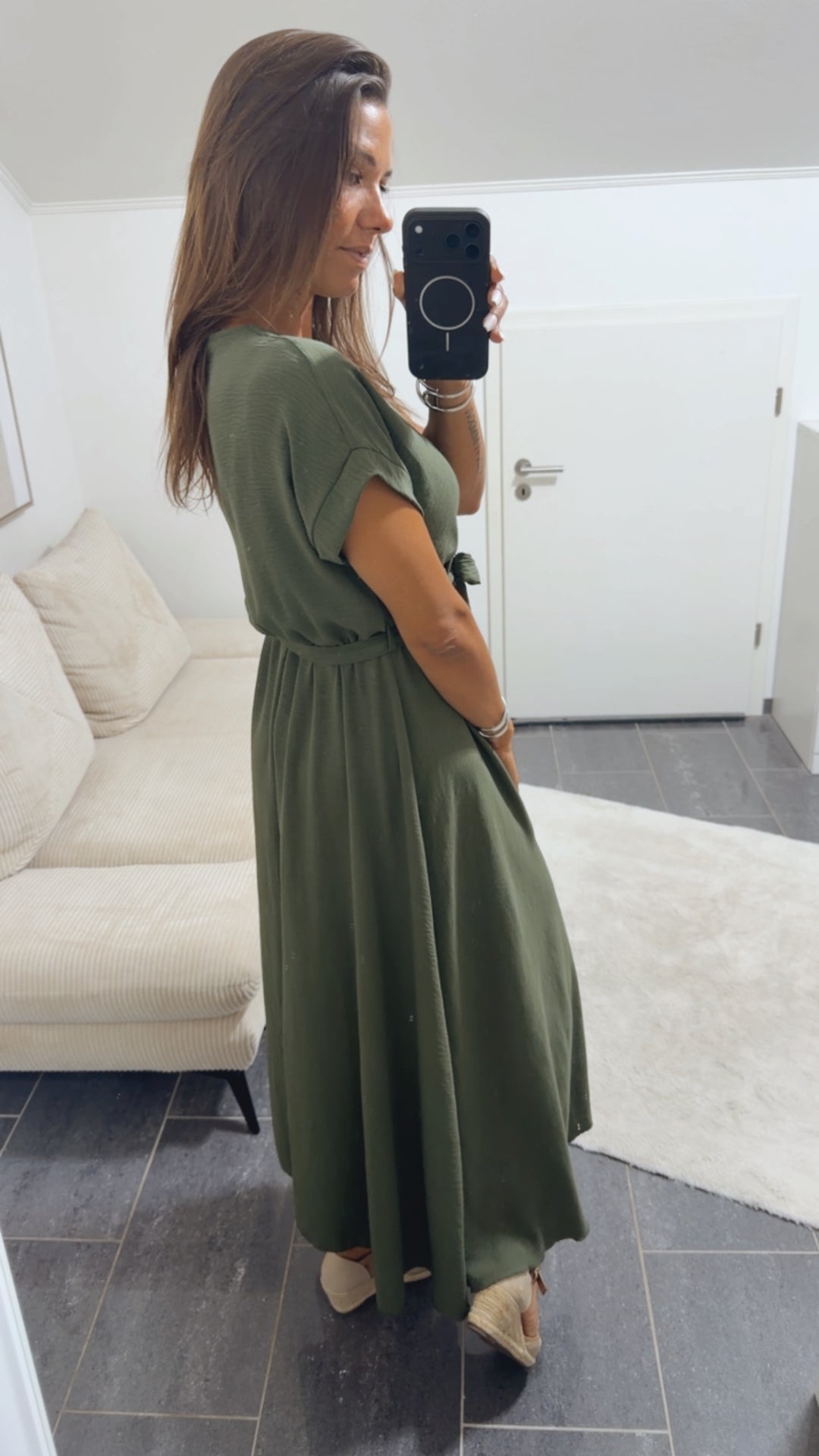 Maxi Kleid zum Binden, Wickeloptik / khaki Art. 15370